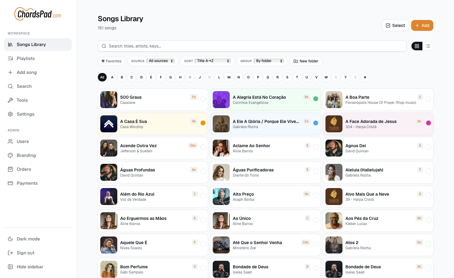 Songs library light theme